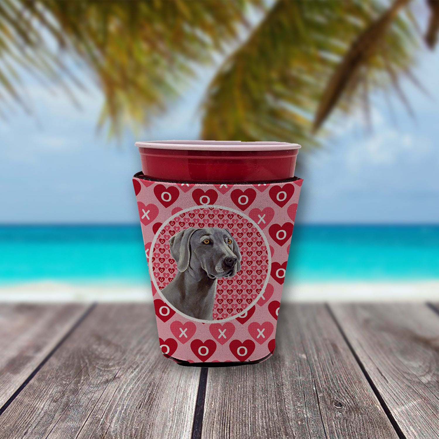 Weimaraner Valentine's Love and Hearts Red Cup Beverage Insulator Hugger  the-store.com.