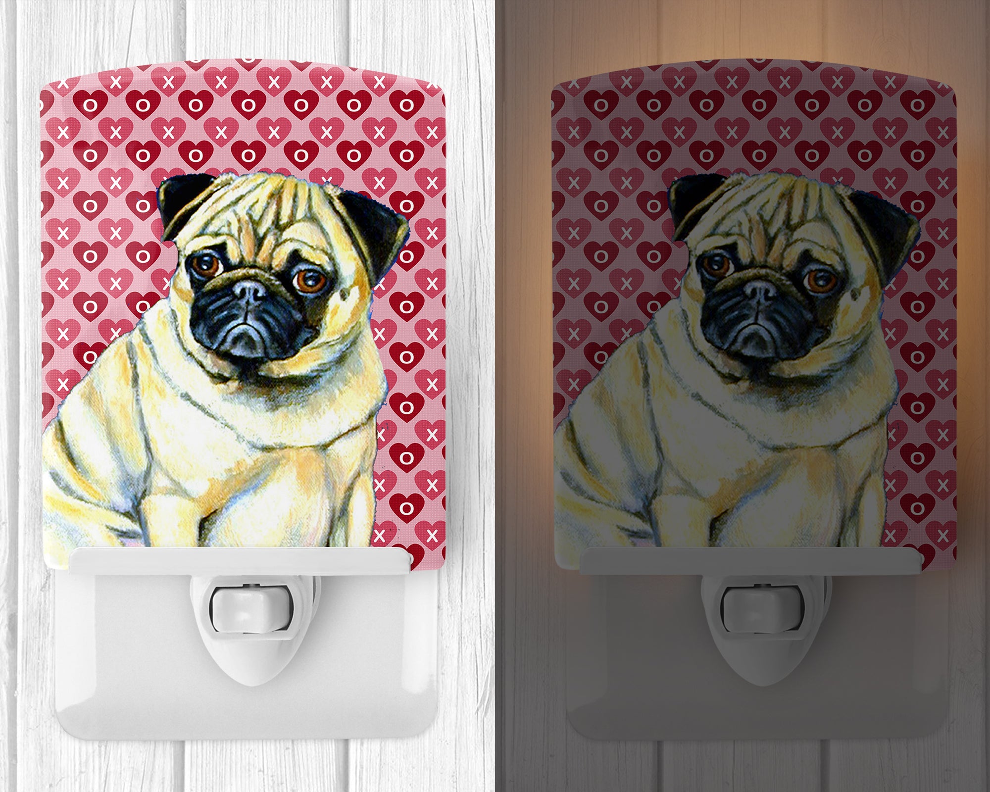 Pug Hearts Love and Valentine's Day Portrait Ceramic Night Light LH9162CNL - the-store.com