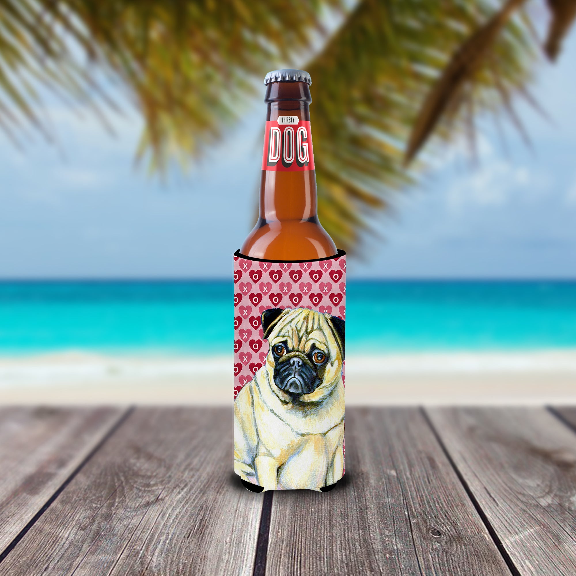 Pug Hearts Love and Valentine's Day Portrait Ultra Beverage Insulators for slim cans LH9162MUK.