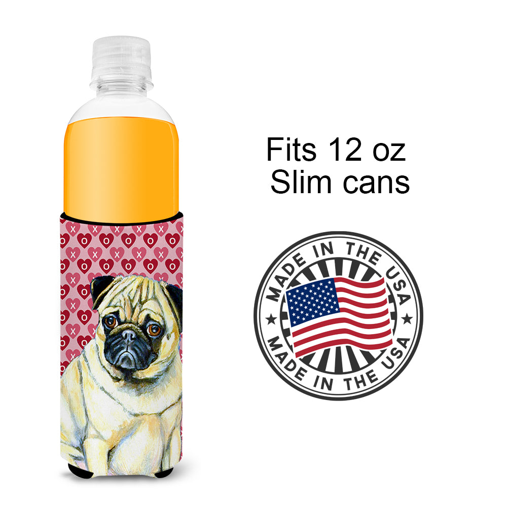 Pug Hearts Love and Valentine's Day Portrait Ultra Beverage Insulators for slim cans LH9162MUK.