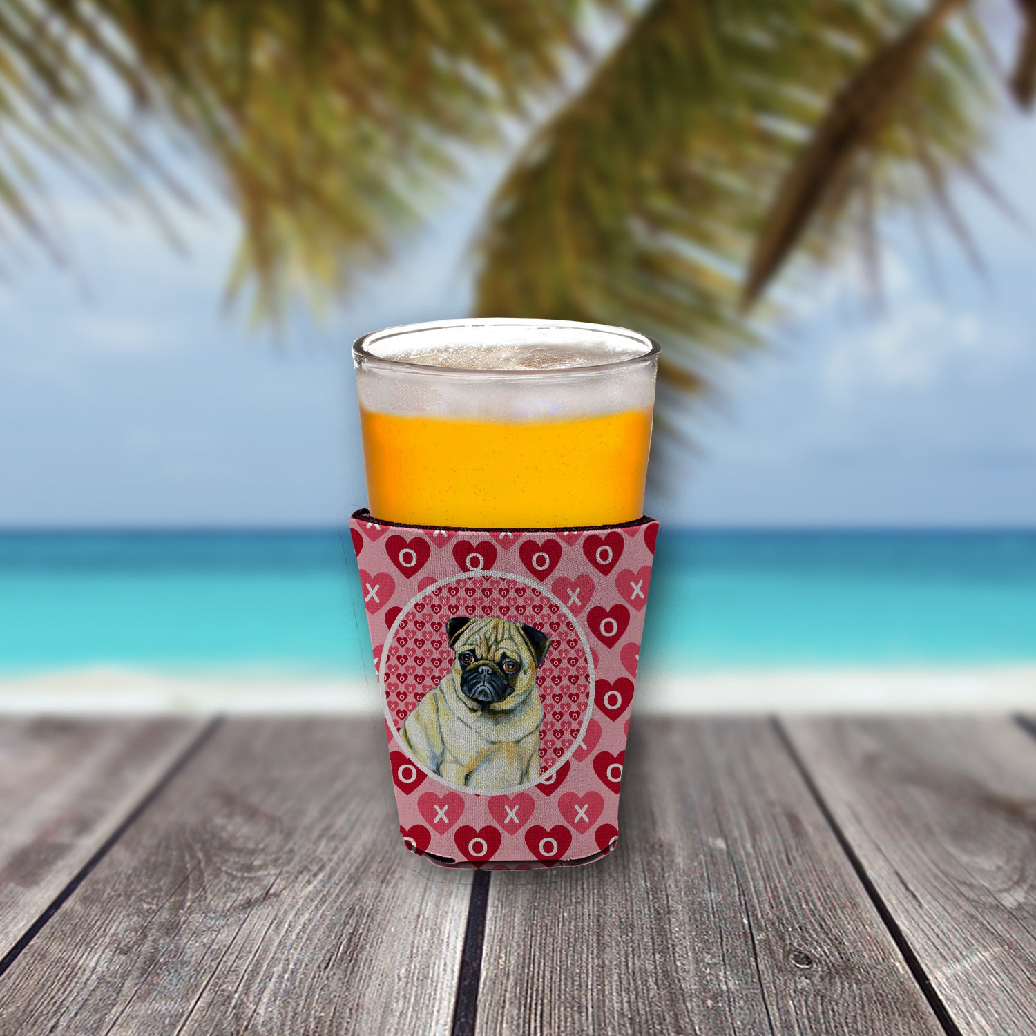Pug Valentine's Love and Hearts Red Cup Beverage Insulator Hugger  the-store.com.