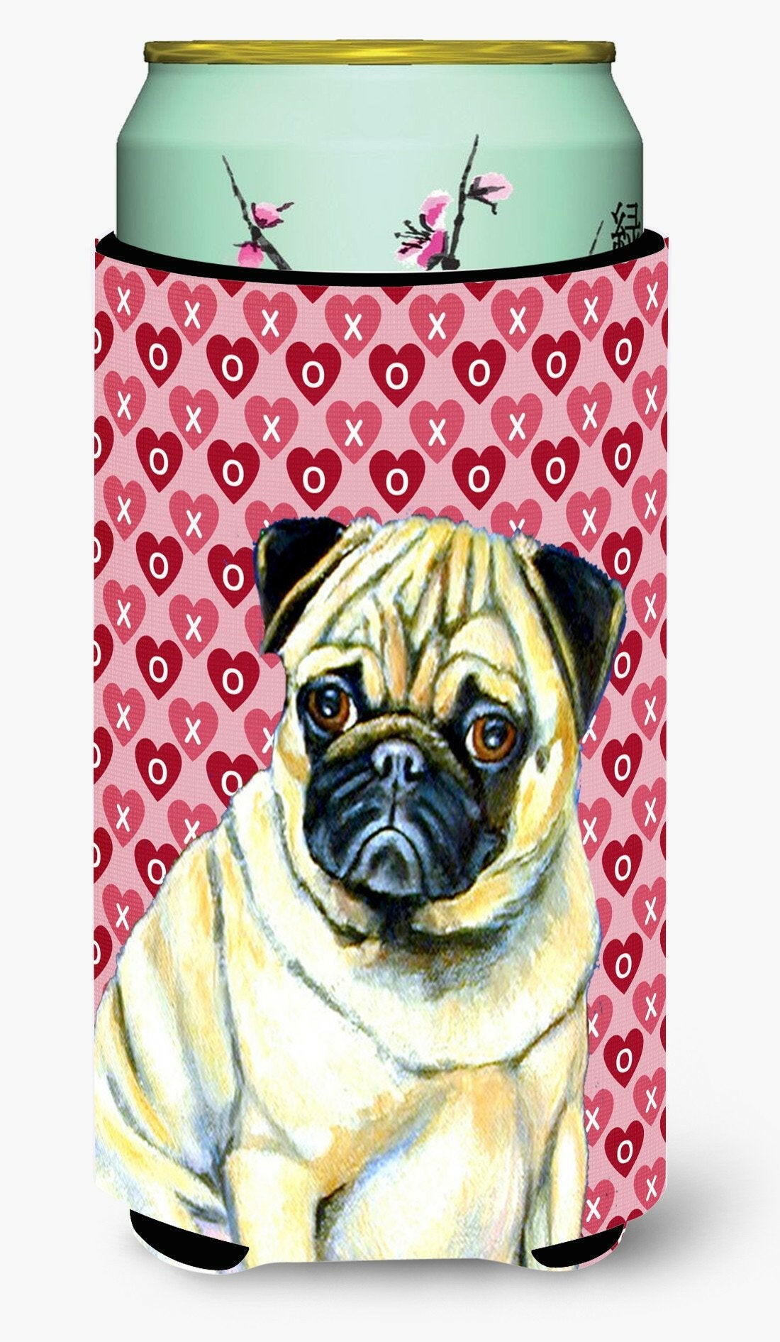 Pug Hearts Love and Valentine&#39;s Day Portrait  Tall Boy Beverage Insulator Beverage Insulator Hugger by Caroline&#39;s Treasures