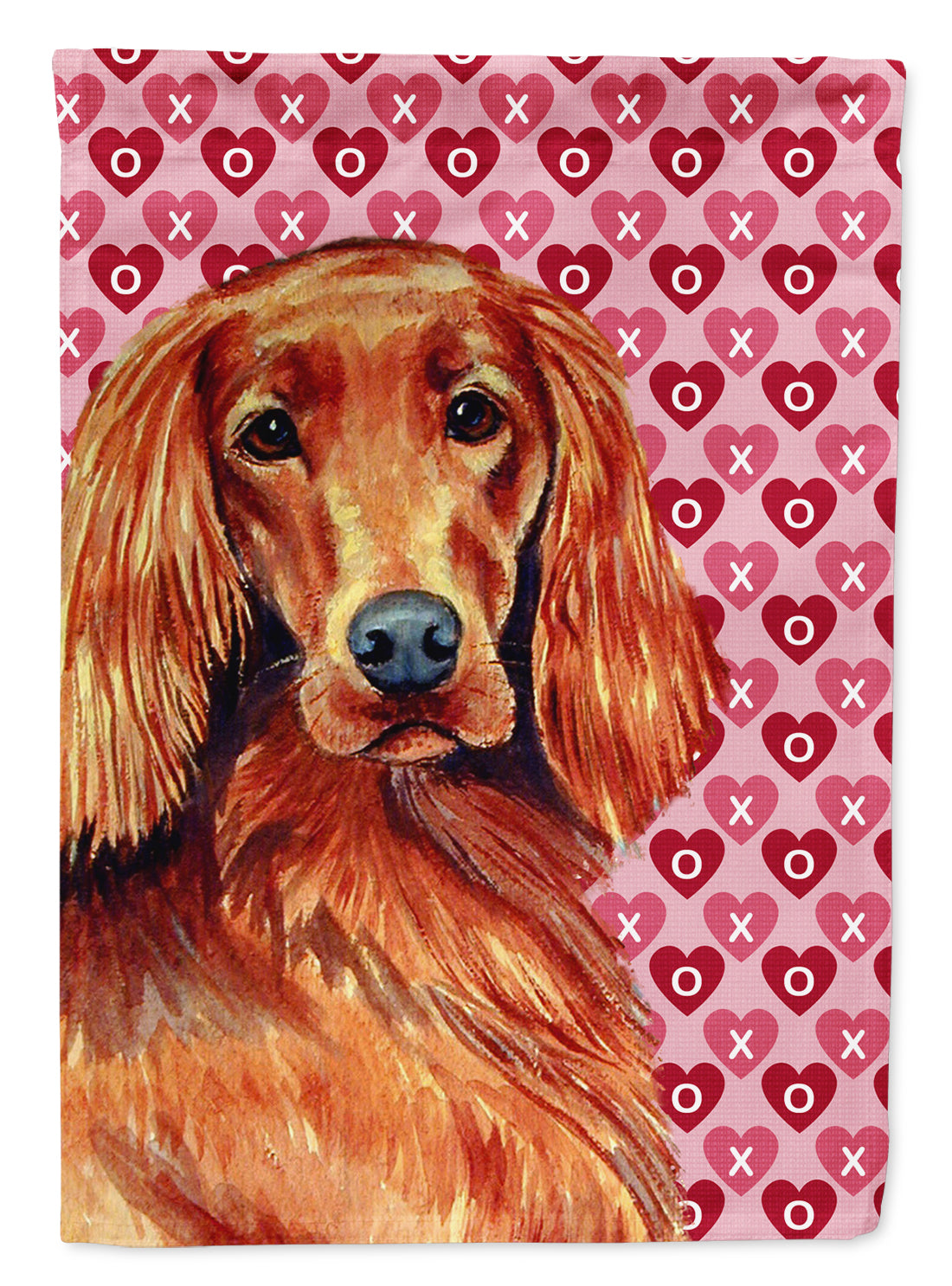 Irish Setter Hearts Love and Valentine's Day Portrait Flag Garden Size.