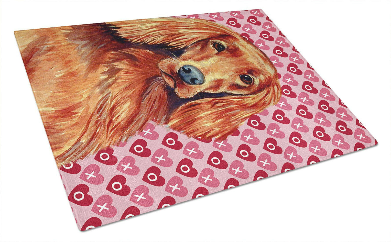 Irish Setter Hearts Love and Valentine's Day Portrait Glass Cutting Board Large by Caroline's Treasures