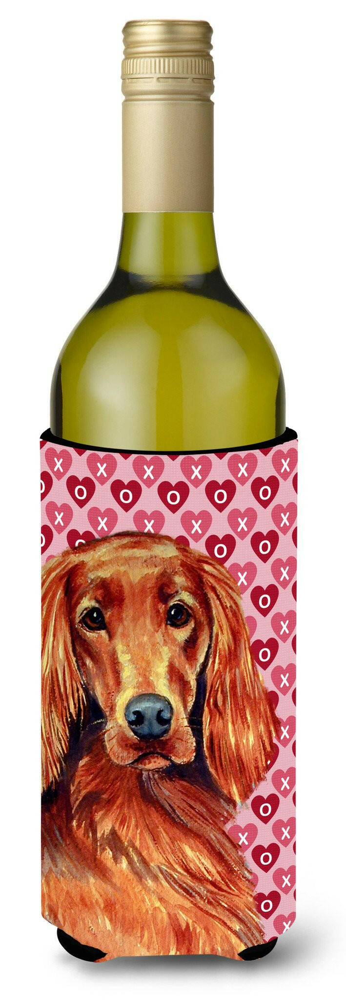 Irish Setter Hearts Love and Valentine&#39;s Day Portrait Wine Bottle Beverage Insulator Beverage Insulator Hugger by Caroline&#39;s Treasures