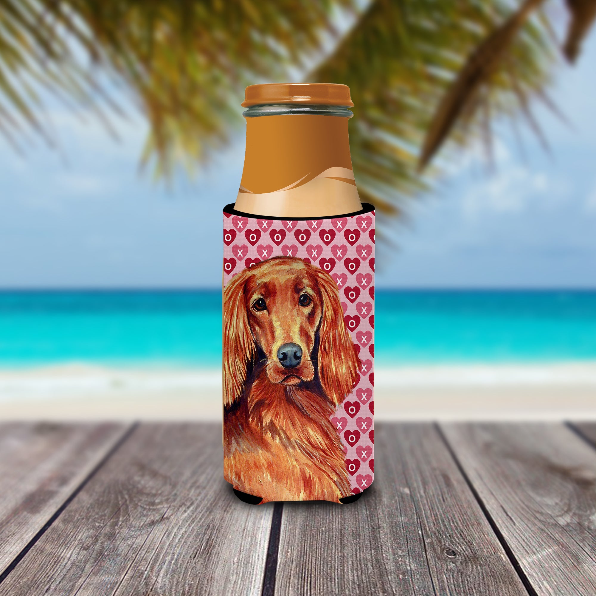 Irish Setter Hearts Love and Valentine's Day Portrait Ultra Beverage Insulators for slim cans LH9164MUK.