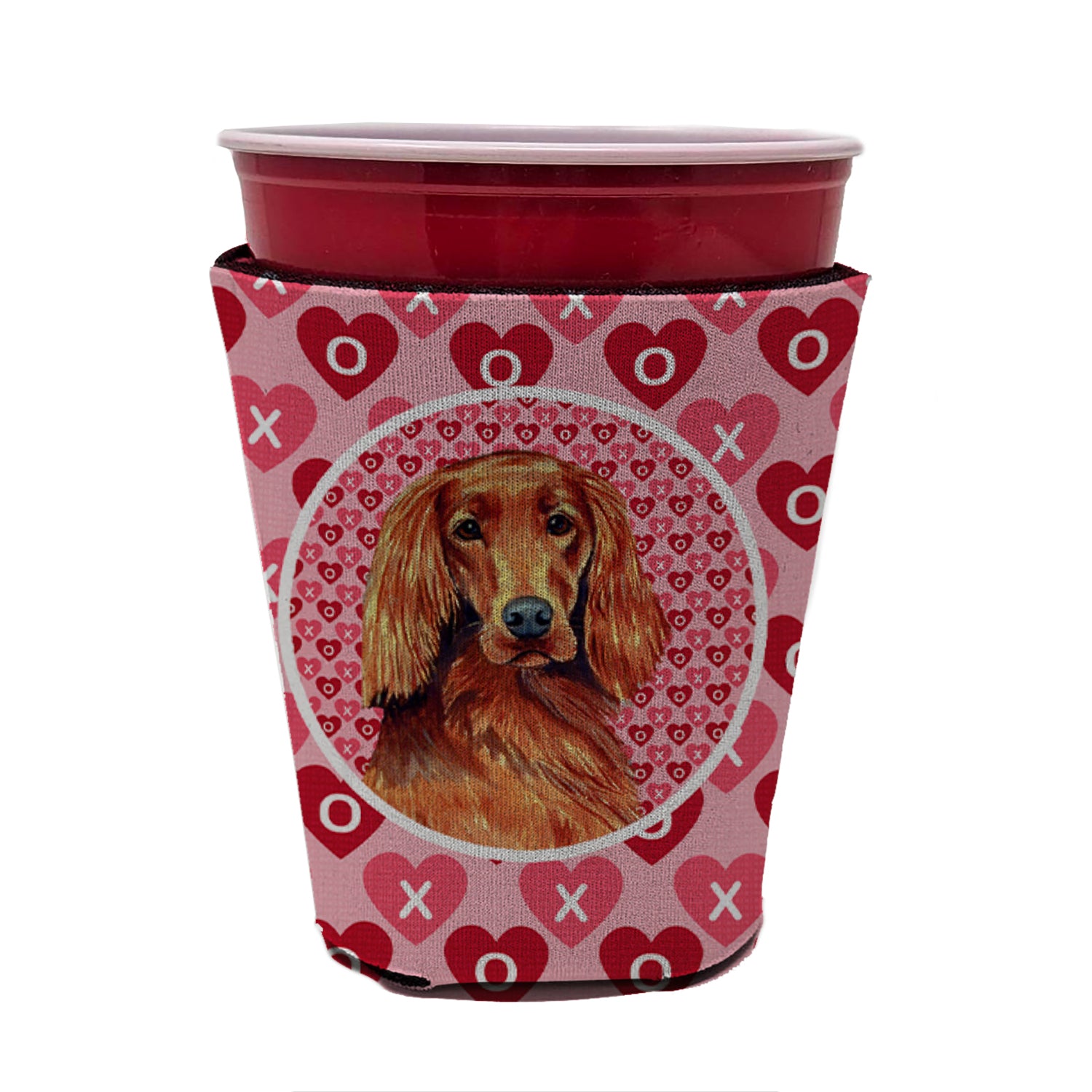 Irish Setter Valentine's Love and Hearts Red Cup Beverage Insulator Hugger  the-store.com.