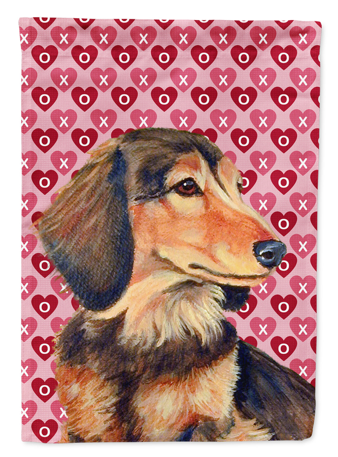 Dachshund Hearts Love Valentine's Day Flag Canvas House Size  the-store.com.