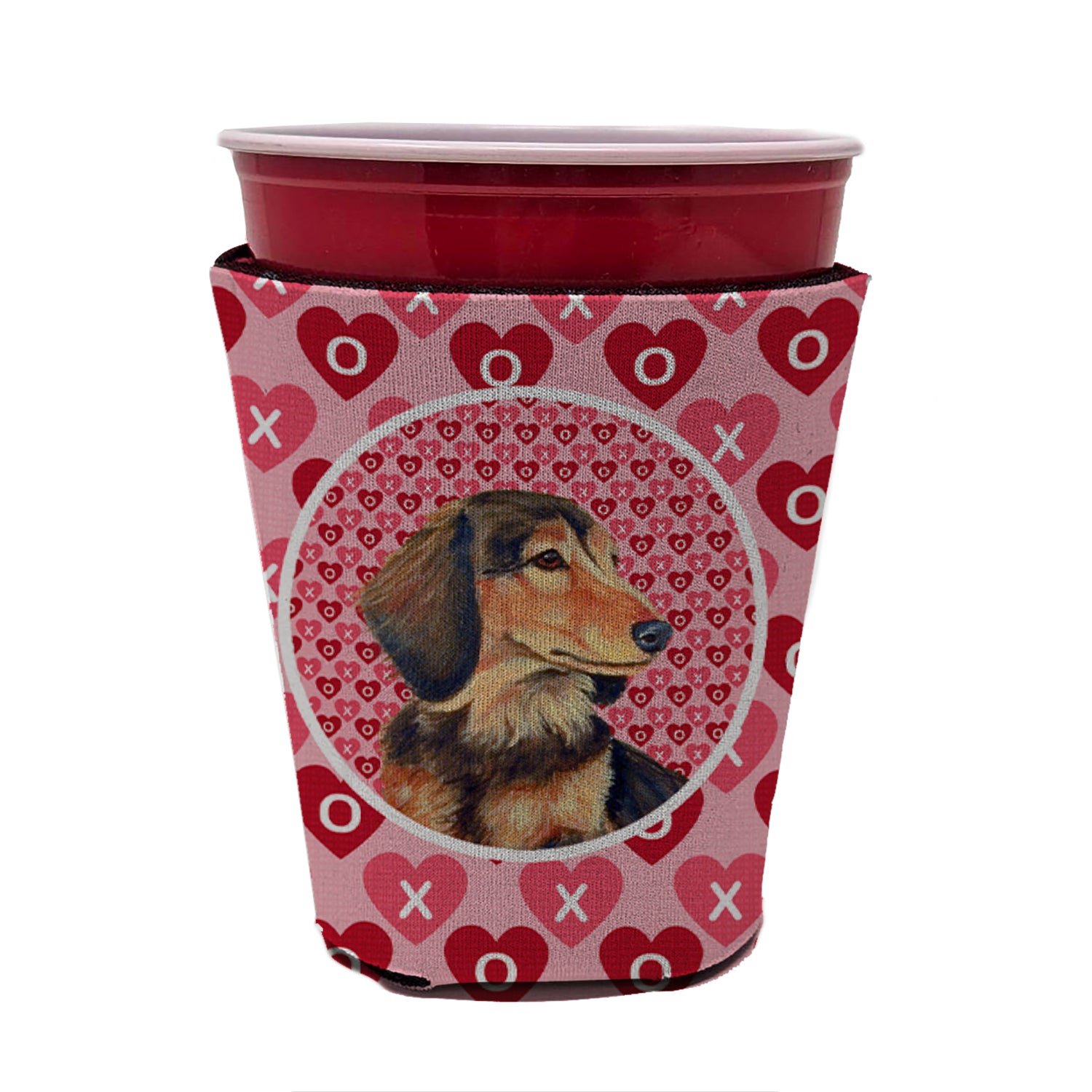 Dachshund Valentine's Love and Hearts Red Cup Beverage Insulator Hugger  the-store.com.