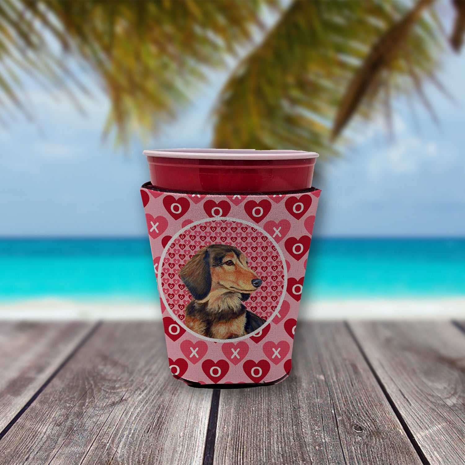 Dachshund Valentine's Love and Hearts Red Cup Beverage Insulator Hugger  the-store.com.