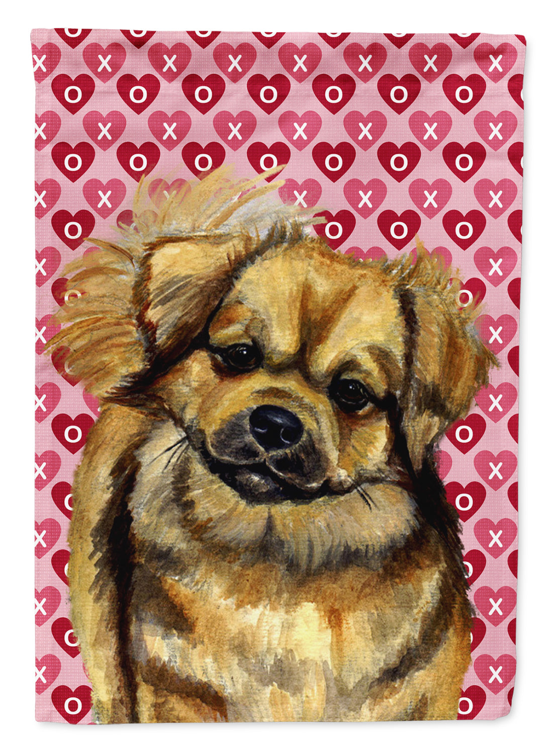 Tibetan Spaniel Hearts Love and Valentine's Day Portrait Flag Canvas House Size  the-store.com.