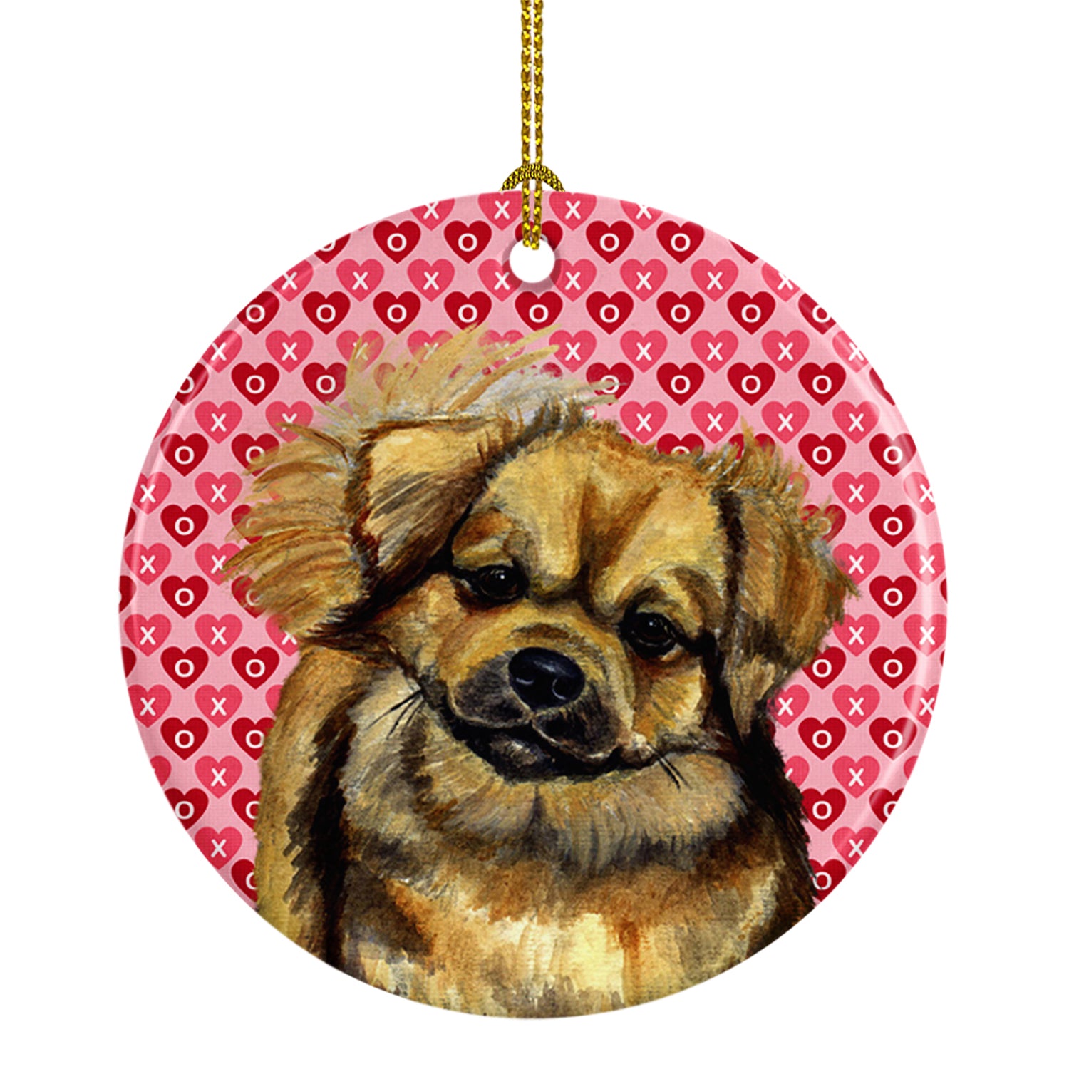 Tibetan Spaniel Valentine's Love and Hearts Ceramic Ornament - the-store.com