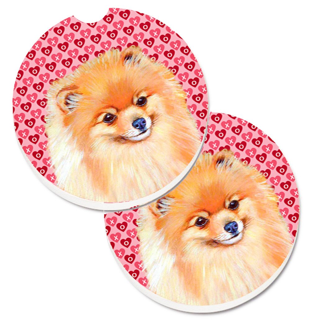 Pomeranian Hearts Love and Valentine&#39;s Day Portrait Set of 2 Cup Holder Car Coasters LH9170CARC by Caroline&#39;s Treasures