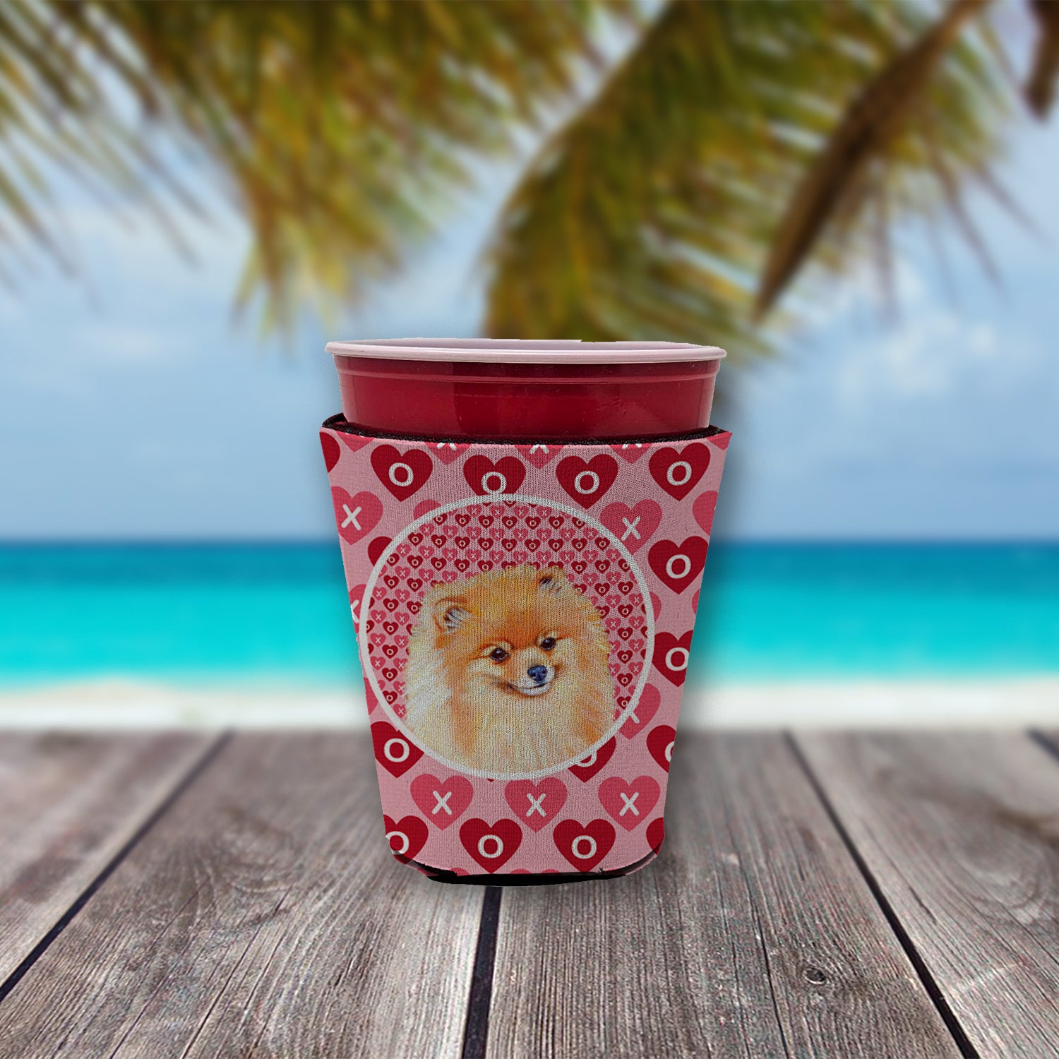 Pomeranian Valentine's Love and Hearts Red Cup Beverage Insulator Hugger  the-store.com.