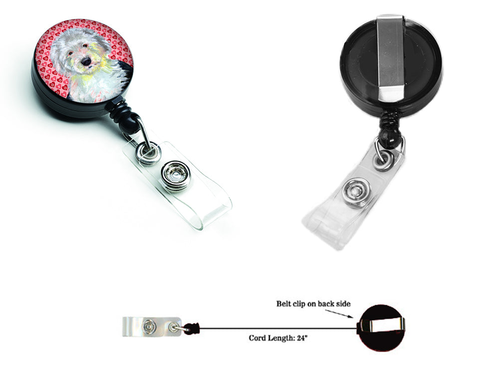 Old English Sheepdog Love Hearts Retractable Badge Reel or ID Holder with Clip.