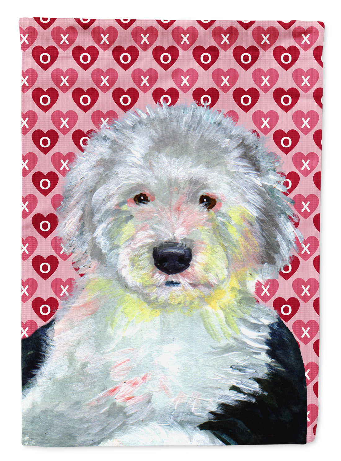 Old English Sheepdog Hearts Love and Valentine's Day  Flag Canvas House Size  the-store.com.