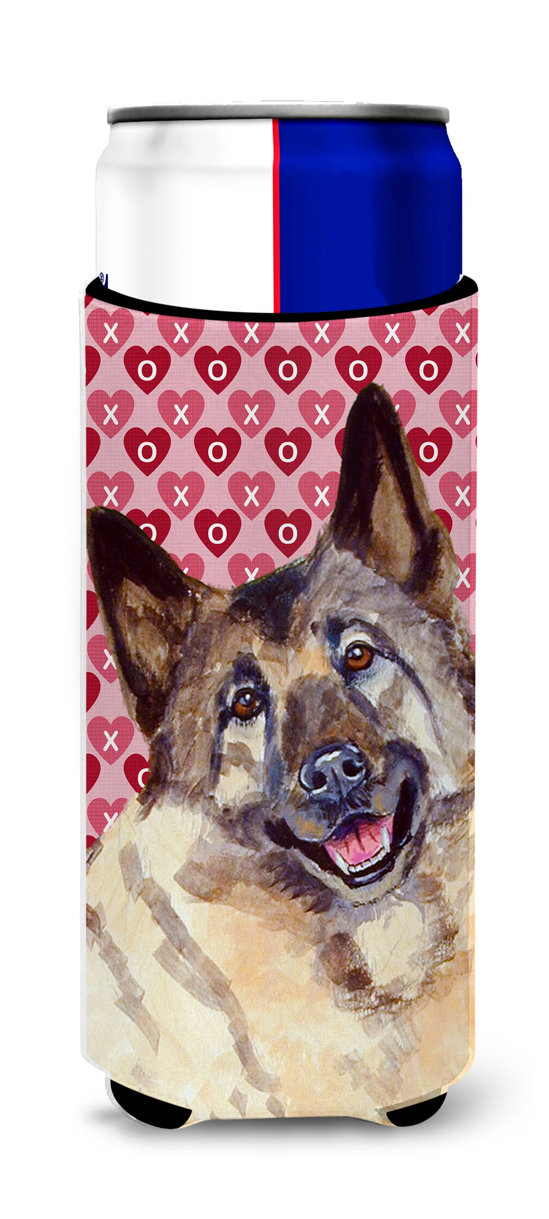 Norwegian Elkhound Hearts Love and Valentine&#39;s Day Portrait Ultra Beverage Insulators for slim cans LH9173MUK.