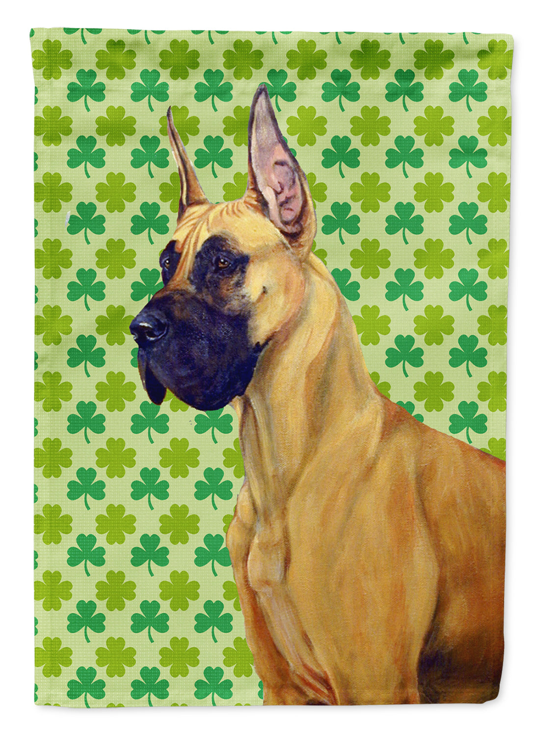 Great Dane St. Patrick&#39;s Day Shamrock Portrait Flag Garden Size.