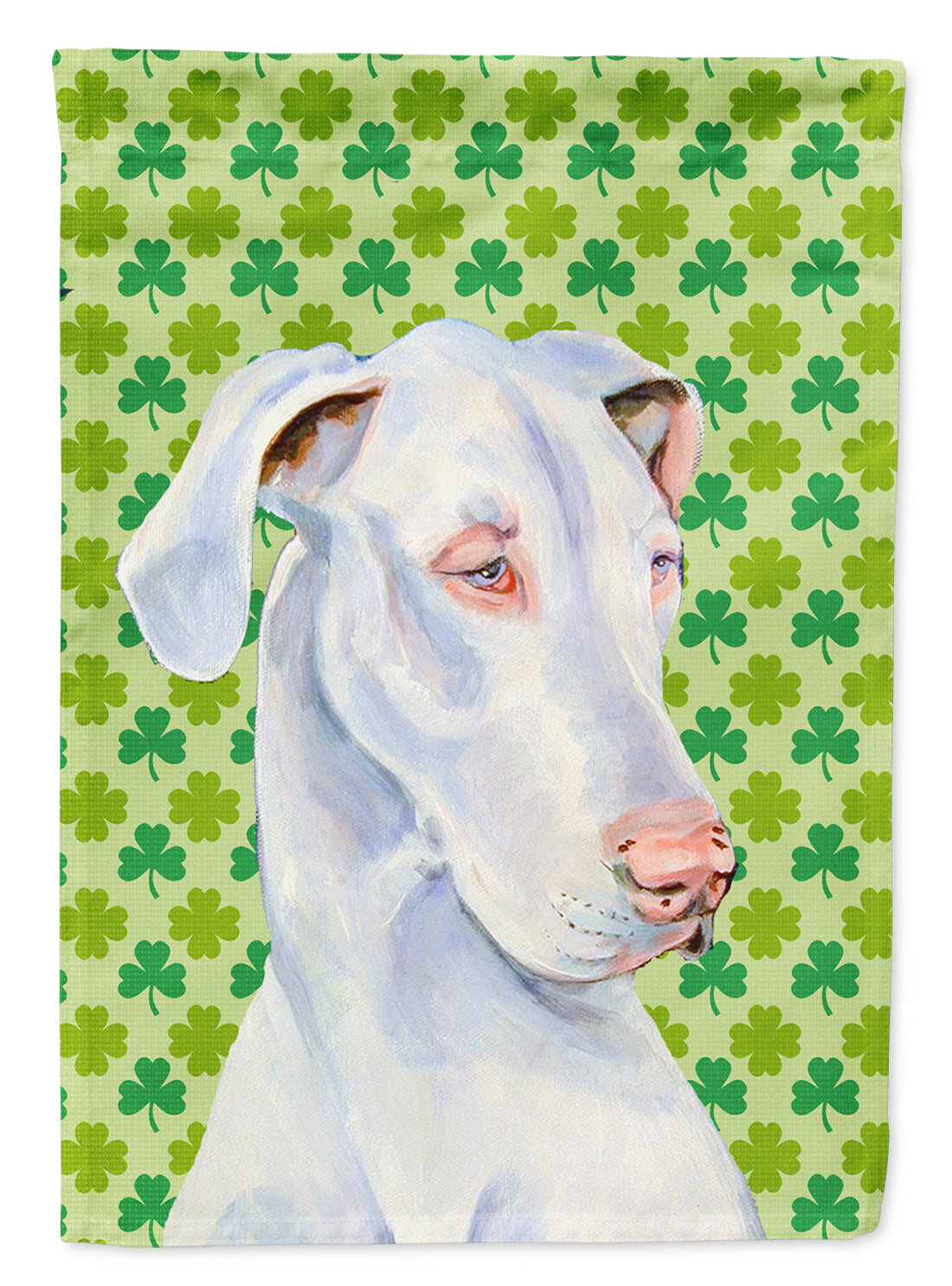 Great Dane St. Patrick&#39;s Day Shamrock Portrait Flag Garden Size.