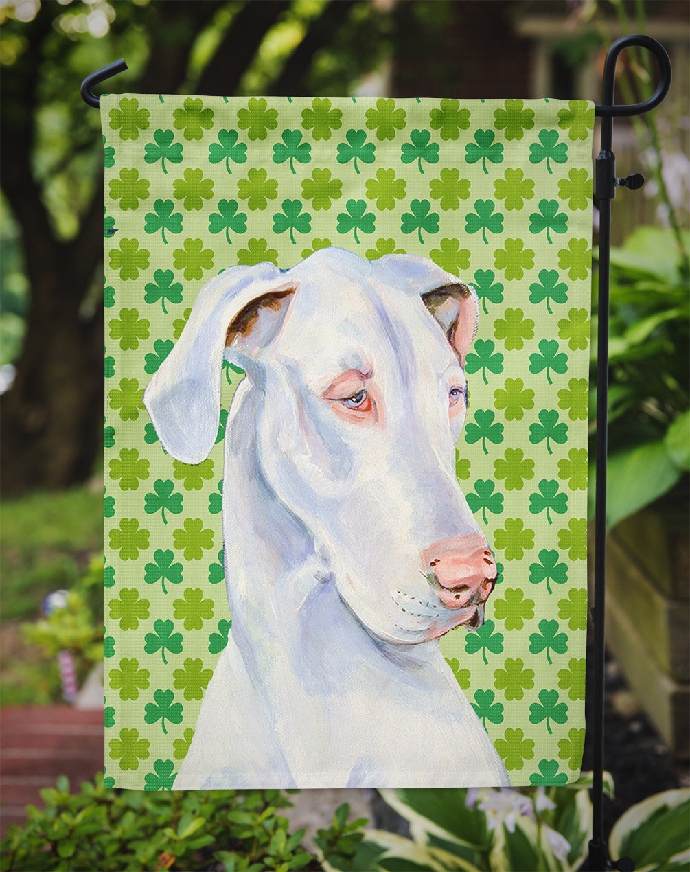 Great Dane St. Patrick's Day Shamrock Portrait Flag Garden Size.