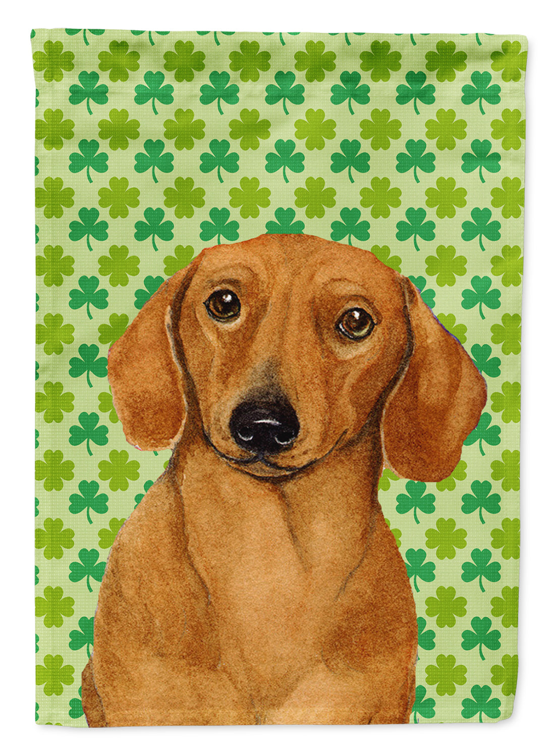 Dachshund St. Patrick's Day Shamrock Portrait Flag Garden Size.