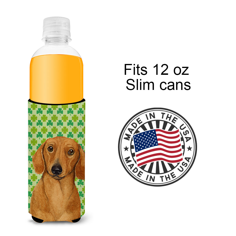 Dachshund St. Patrick's Day Shamrock Portrait Ultra Beverage Insulators for slim cans LH9177MUK.