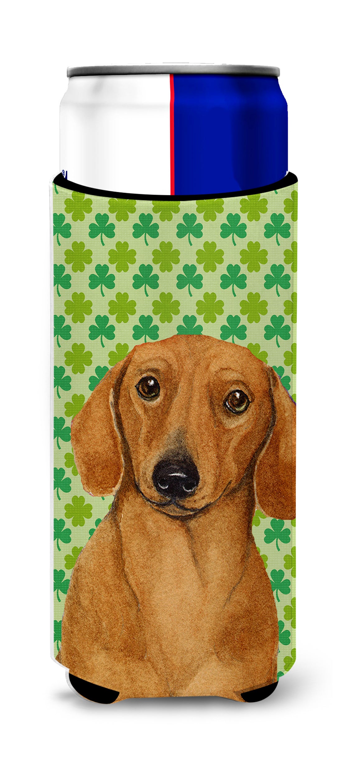 Dachshund St. Patrick's Day Shamrock Portrait Ultra Beverage Insulators for slim cans LH9177MUK.