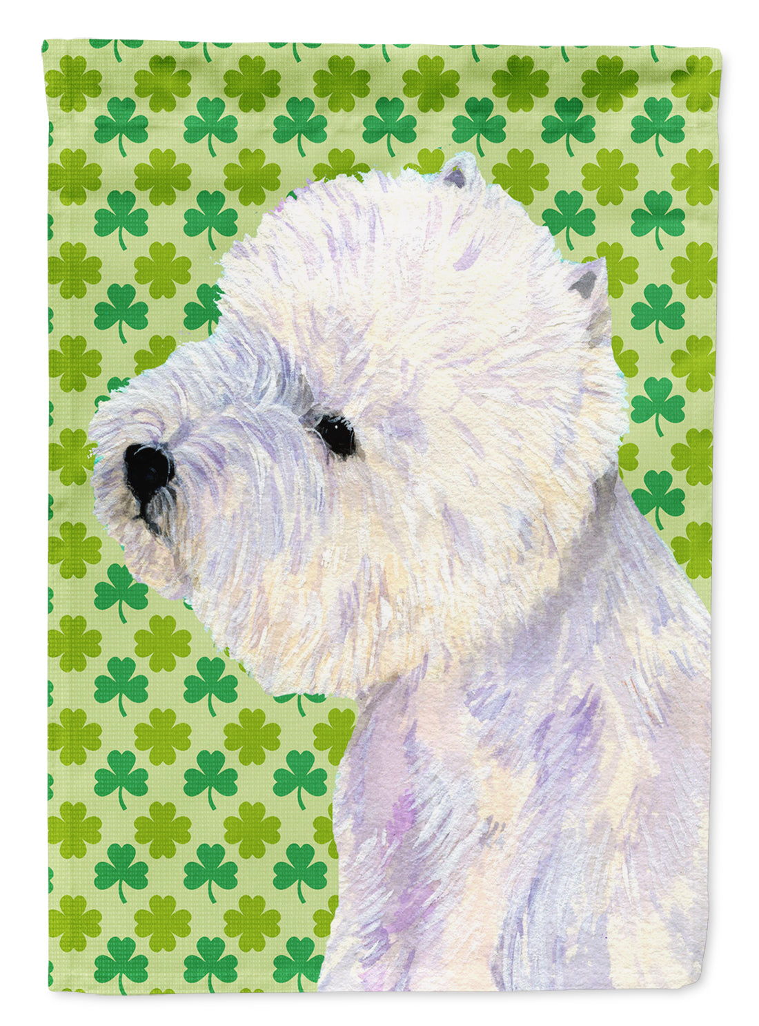 Westie St. Patrick's Day Shamrock Portrait Flag Garden Size.