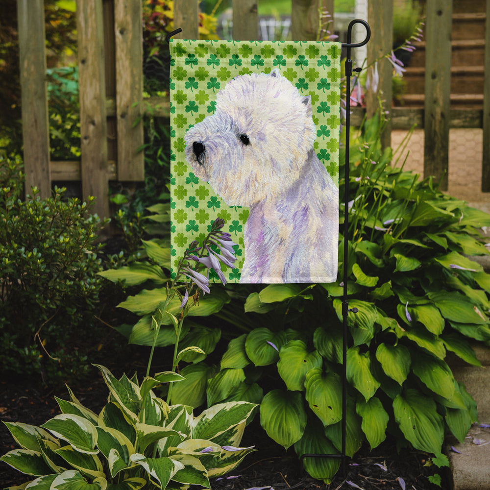 Westie St. Patrick's Day Shamrock Portrait Flag Garden Size.