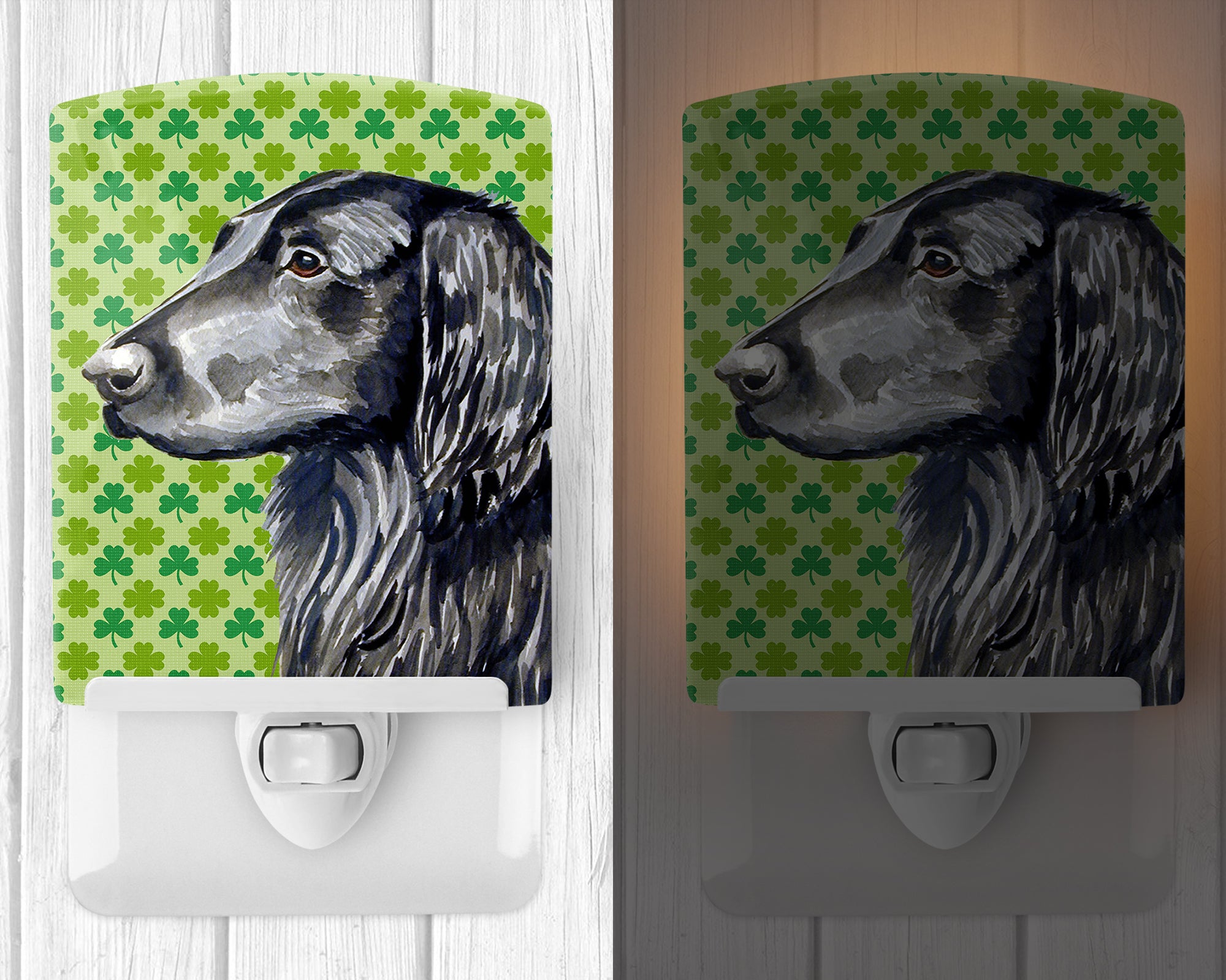 Flat Coated Retriever St. Patrick's Day Shamrock Portrait Ceramic Night Light LH9186CNL - the-store.com