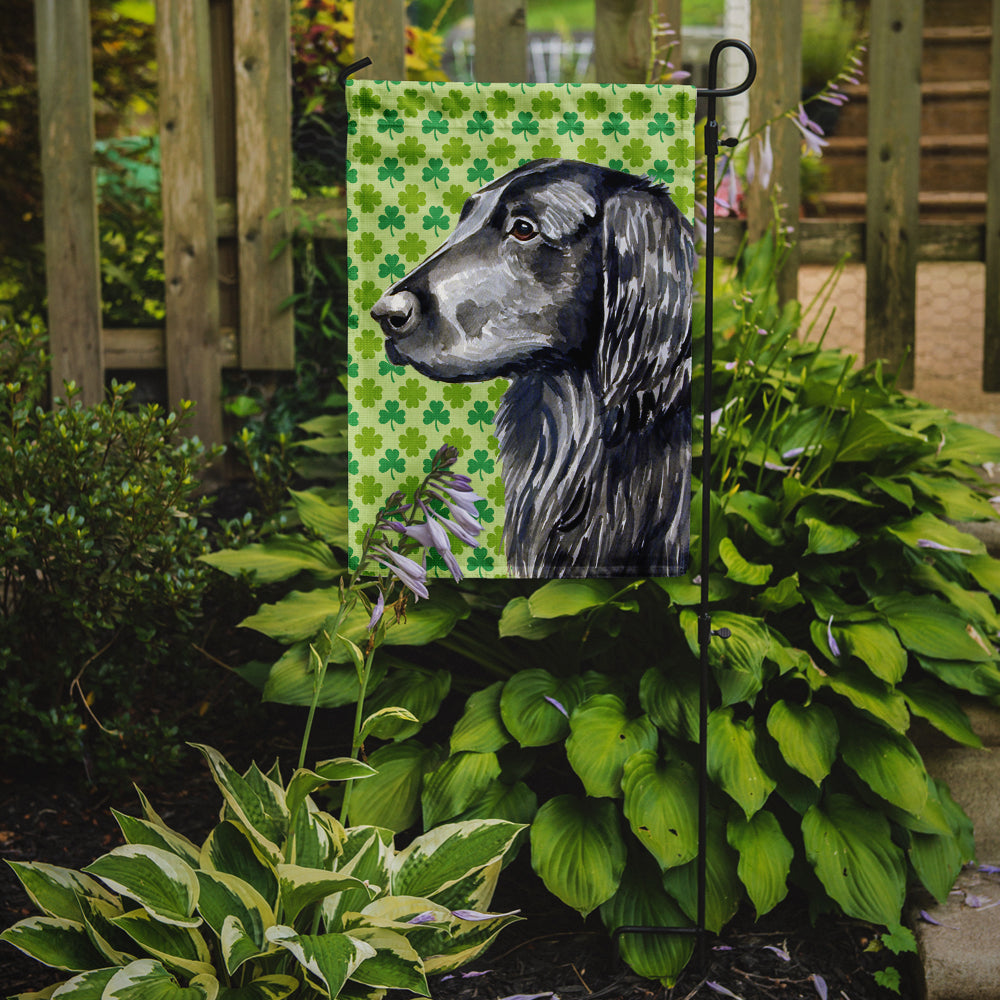 Flat Coated Retriever St. Patrick's Day Shamrock Portrait Flag Garden Size.