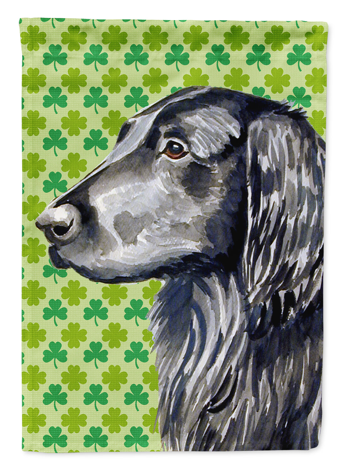 Flat Coated Retriever St. Patrick's Day Shamrock Portrait Flag Garden Size.