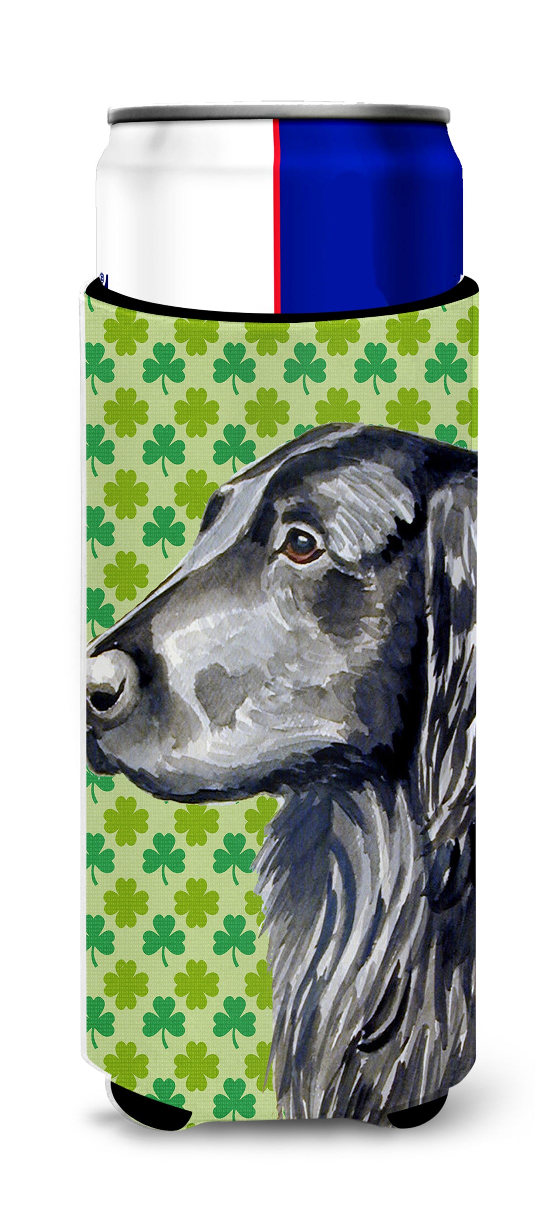 Flat Coated Retriever St. Patrick&#39;s Day Shamrock Portrait Ultra Beverage Insulators for slim cans LH9186MUK.