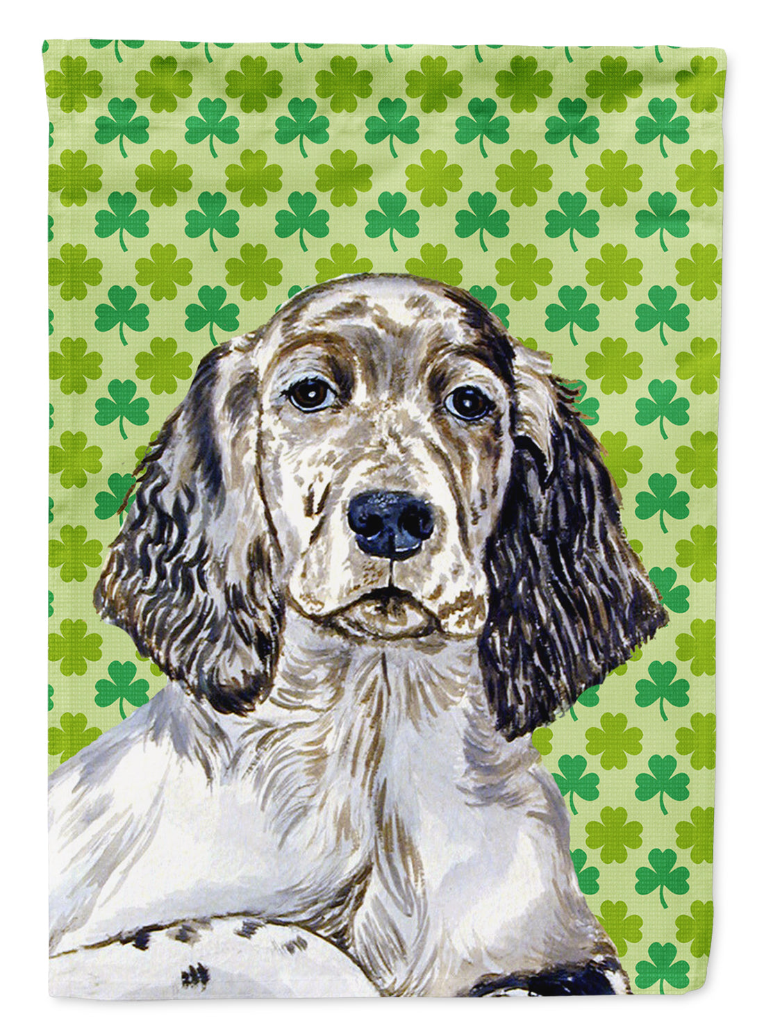 English Setter St. Patrick&#39;s Day Shamrock Portrait Flag Garden Size.