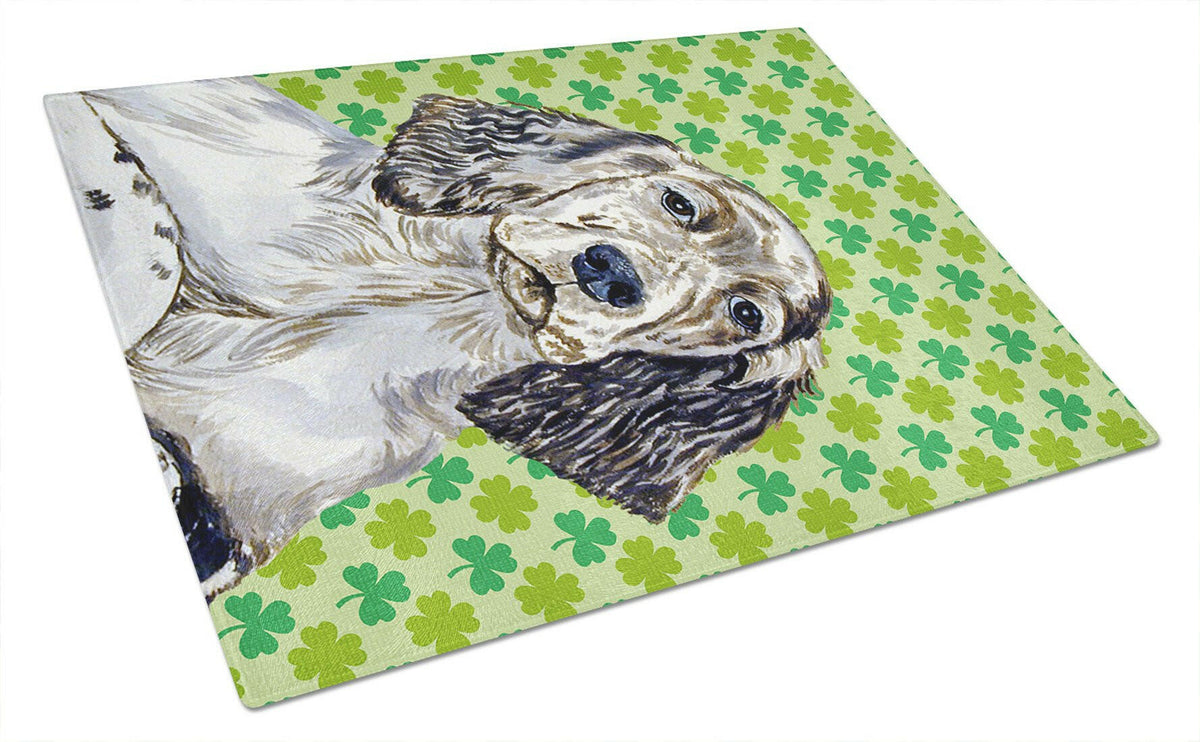 English Setter St. Patrick&#39;s Day Shamrock Portrait Glass Cutting Board Large by Caroline&#39;s Treasures