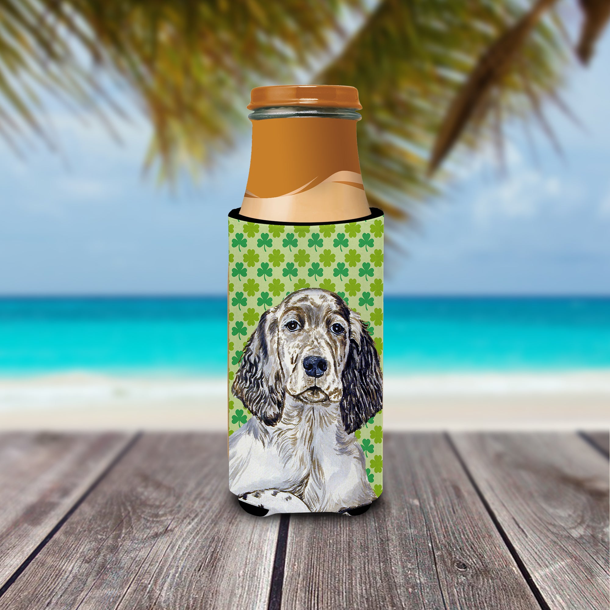 English Setter St. Patrick's Day Shamrock Portrait Ultra Beverage Insulators for slim cans LH9187MUK.