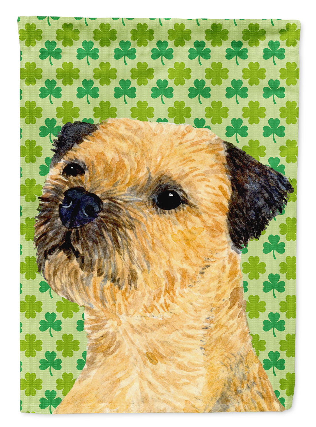Border Terrier St. Patrick&#39;s Day Shamrock Portrait Flag Canvas House Size  the-store.com.
