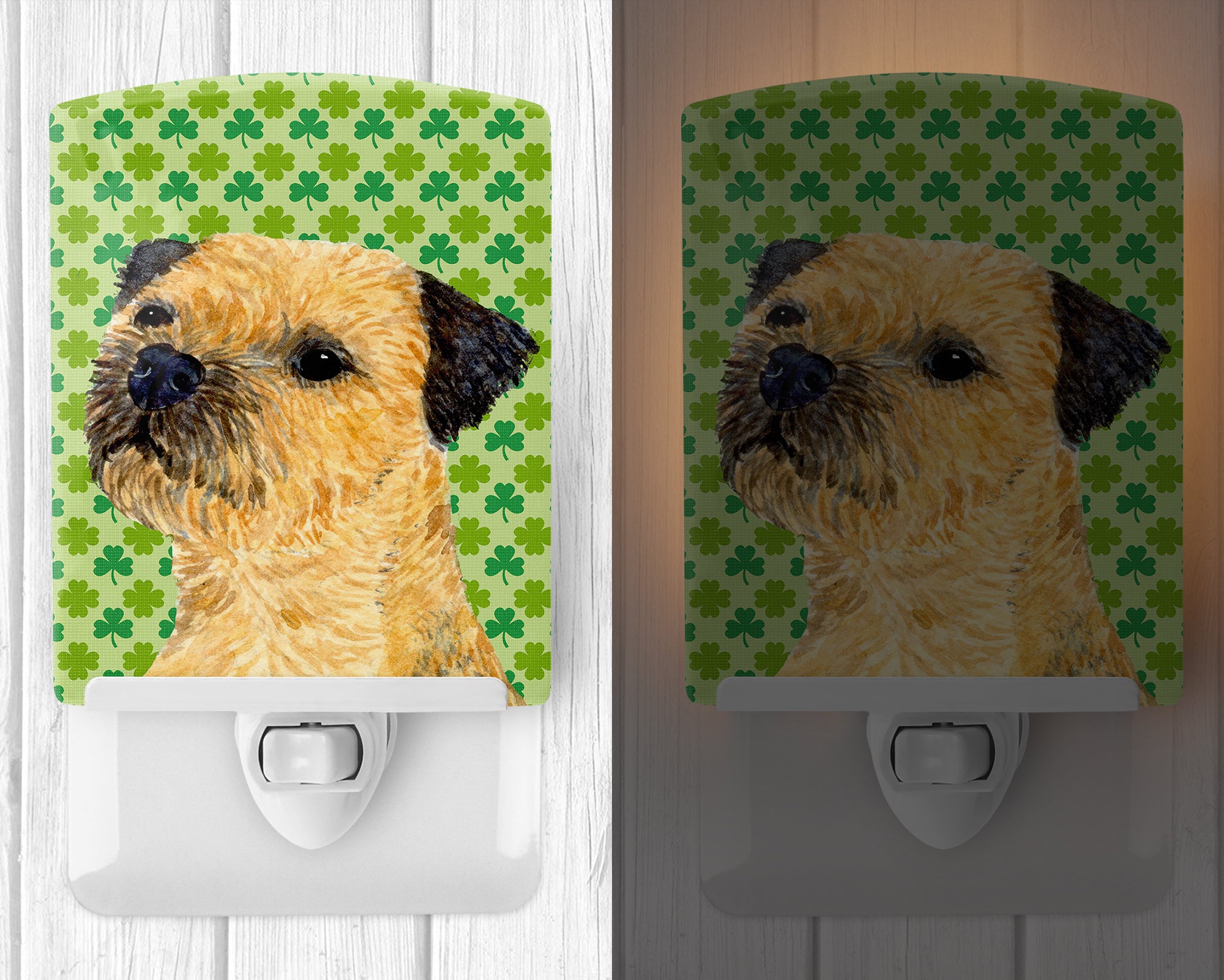 Border Terrier St. Patrick's Day Shamrock Portrait Ceramic Night Light LH9188CNL - the-store.com