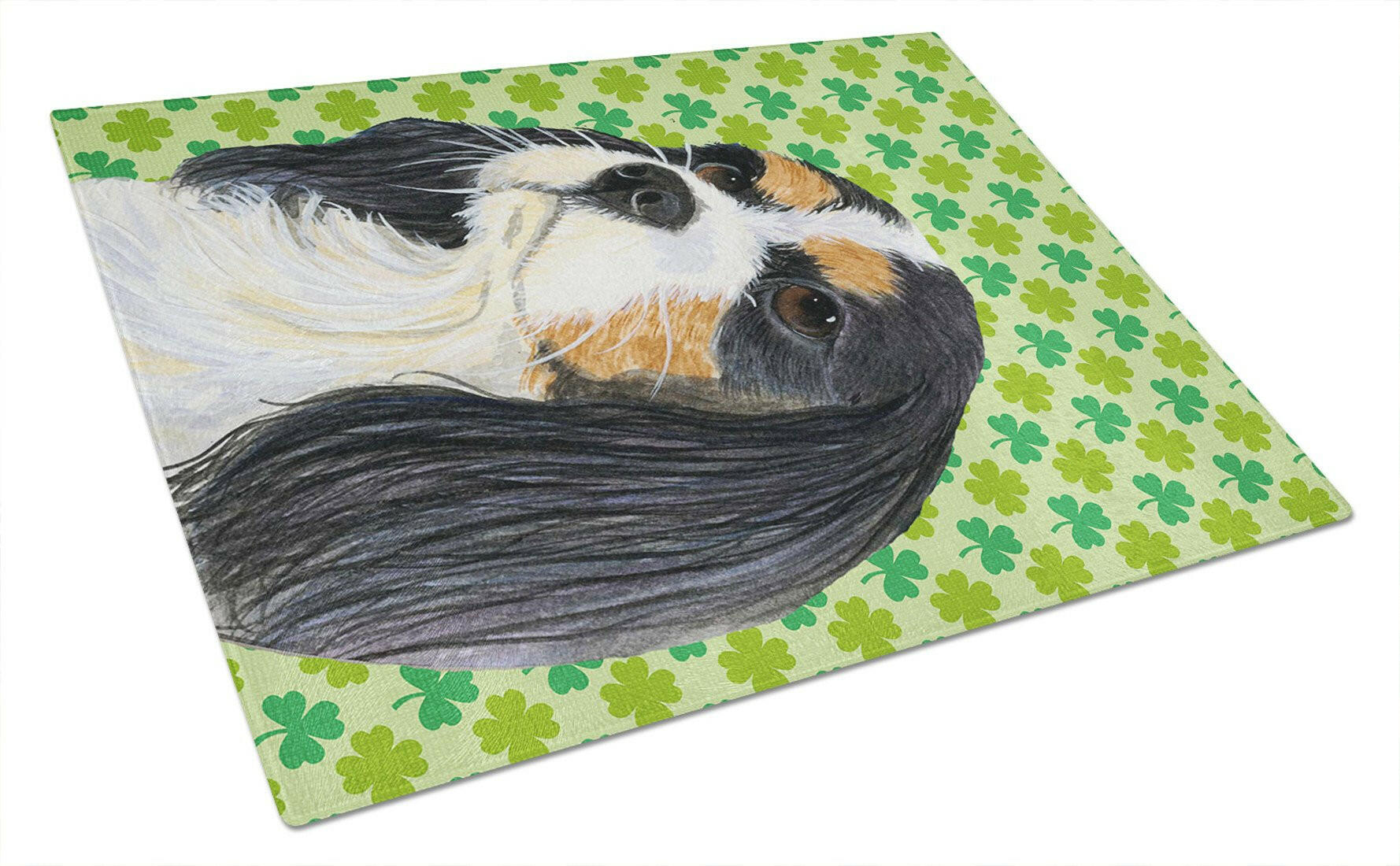 Cavalier Spaniel St. Patrick's Day Shamrock Portrait Glass Cutting Board Large by Caroline's Treasures