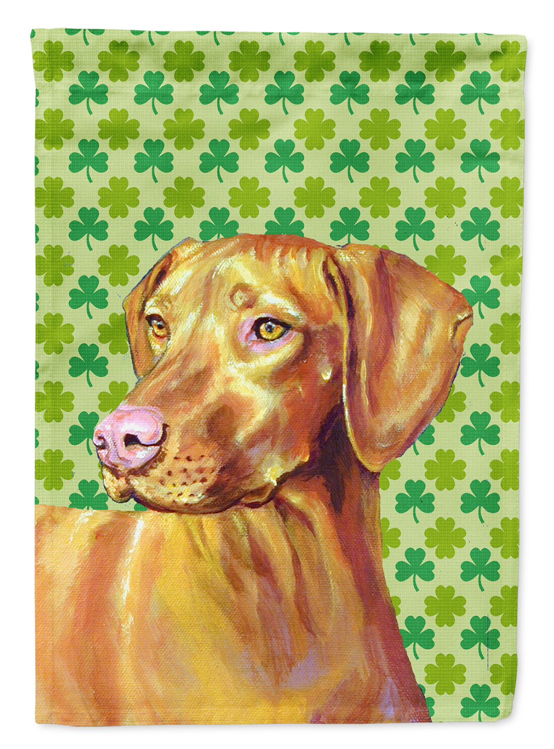 Vizsla St. Patrick&#39;s Day Shamrock Portrait Flag Canvas House Size  the-store.com.