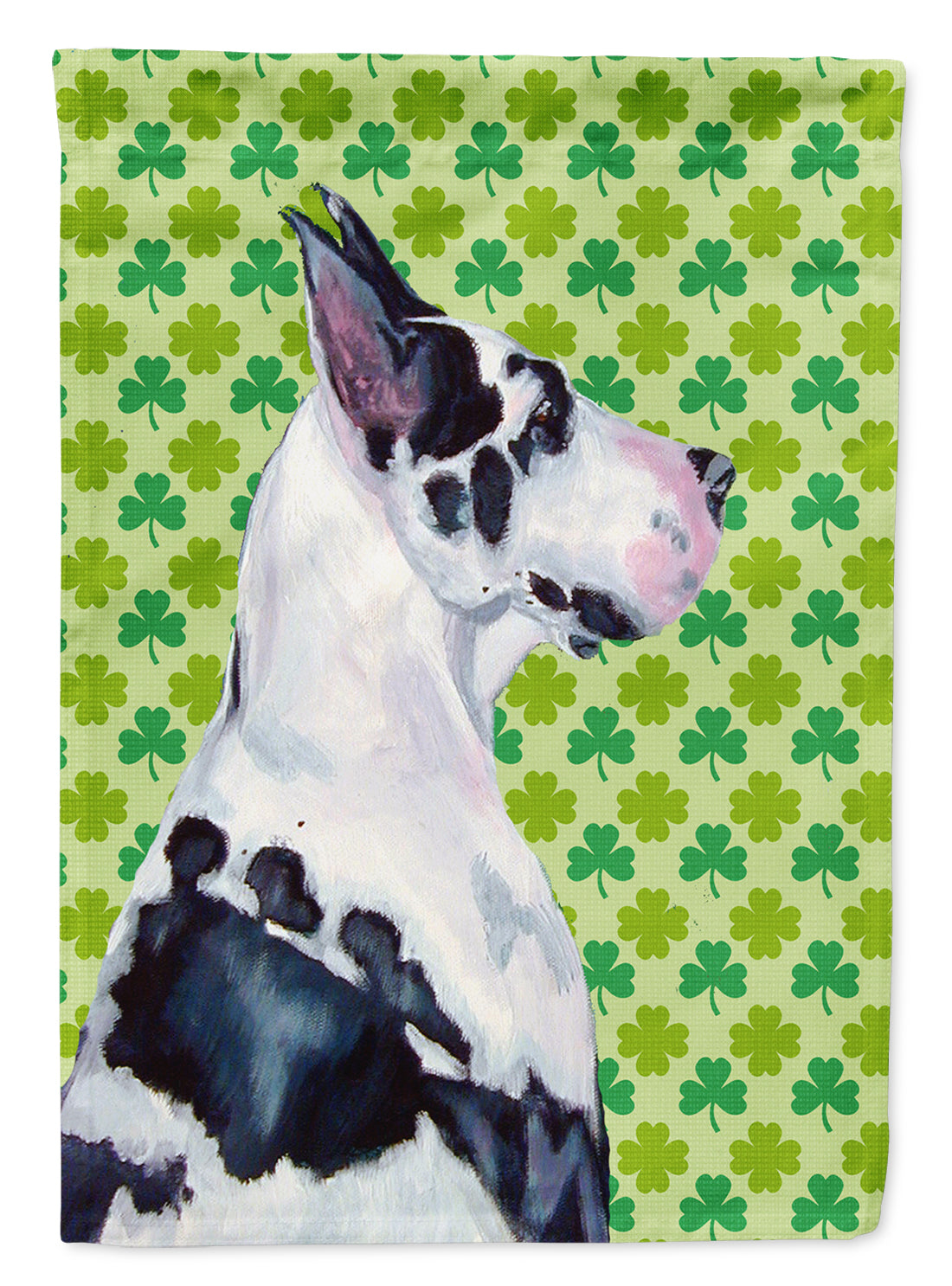 Great Dane St. Patrick&#39;s Day Shamrock Portrait Flag Garden Size.