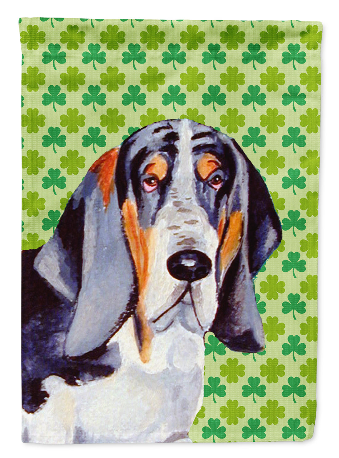 Basset Hound St. Patrick's Day Shamrock Portrait Flag Garden Size.