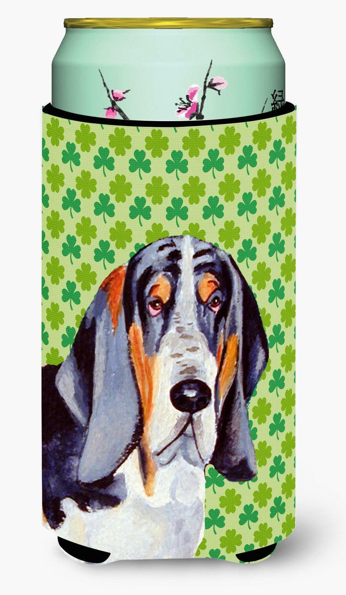 Basset Hound St. Patrick's Day Shamrock Portrait  Tall Boy Beverage Insulator Beverage Insulator Hugger by Caroline's Treasures