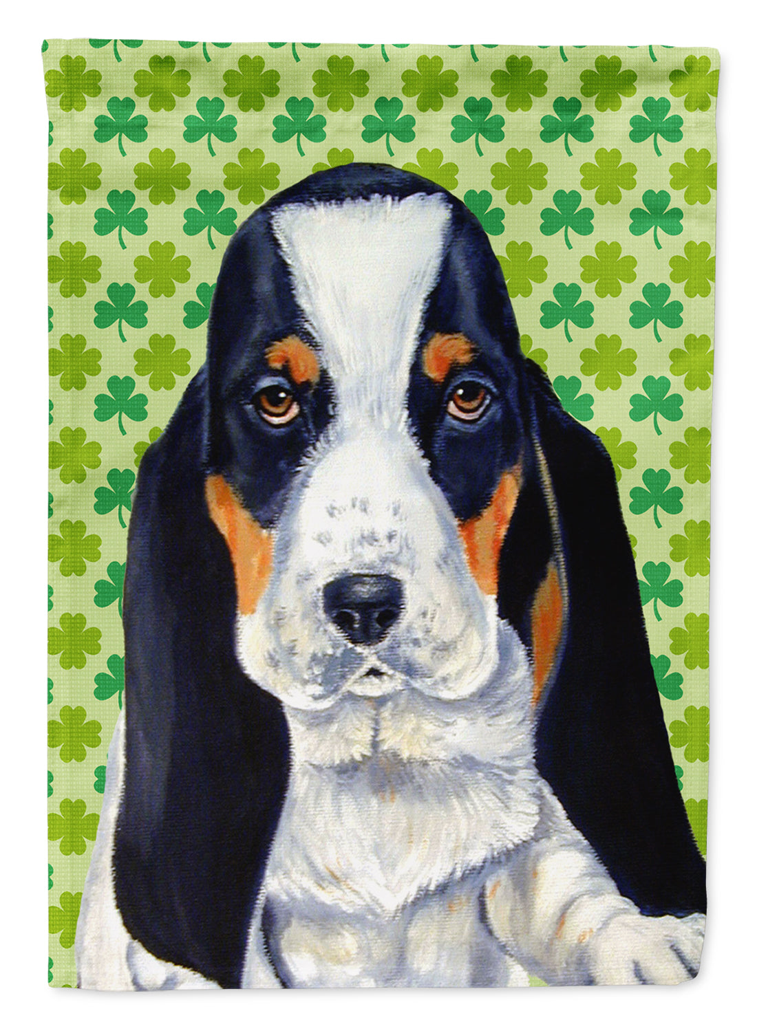 Basset Hound St. Patrick's Day Shamrock Portrait Flag Garden Size.