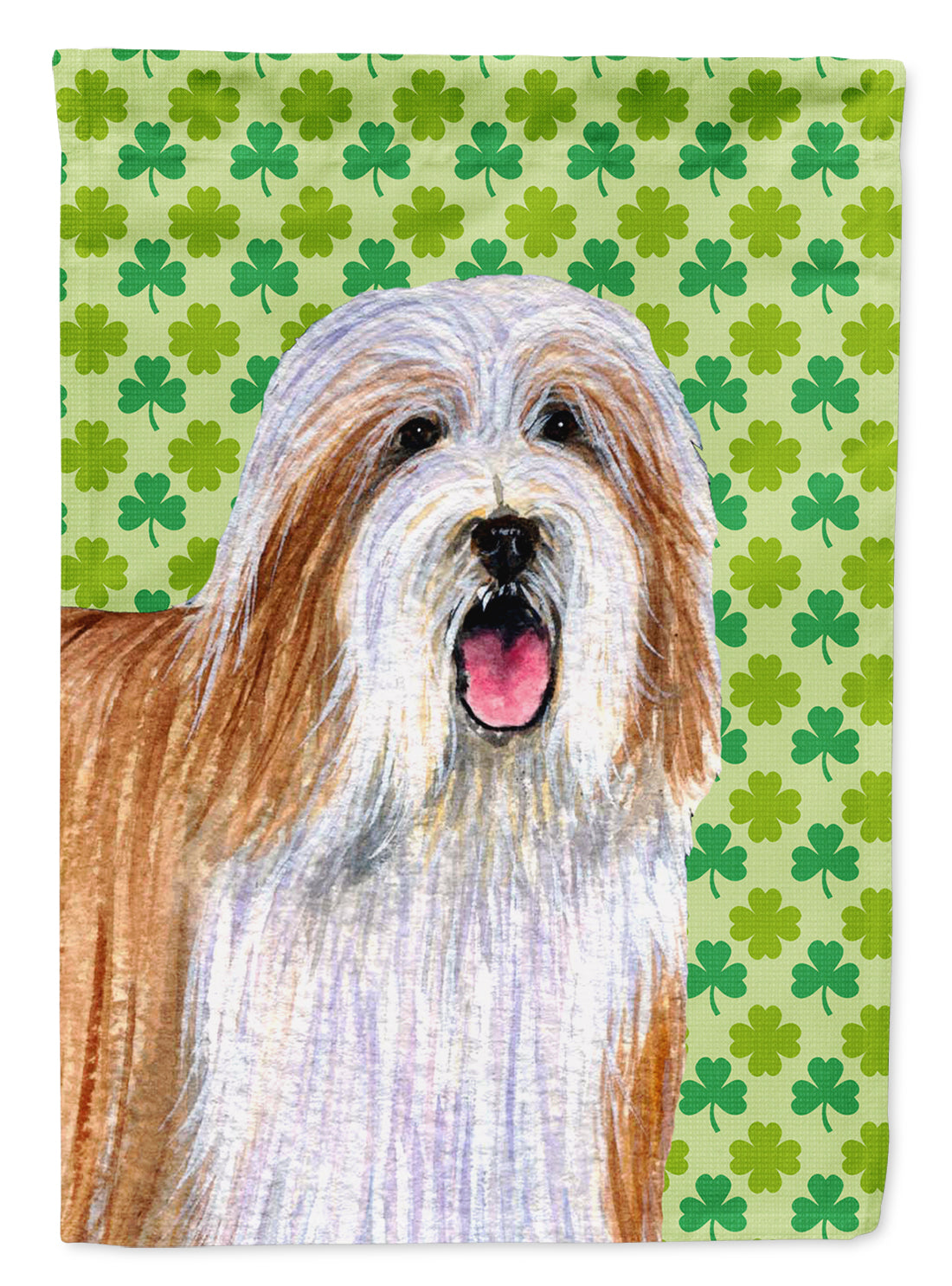 Bearded Collie St. Patrick&#39;s Day Shamrock Portrait Flag Canvas House Size  the-store.com.