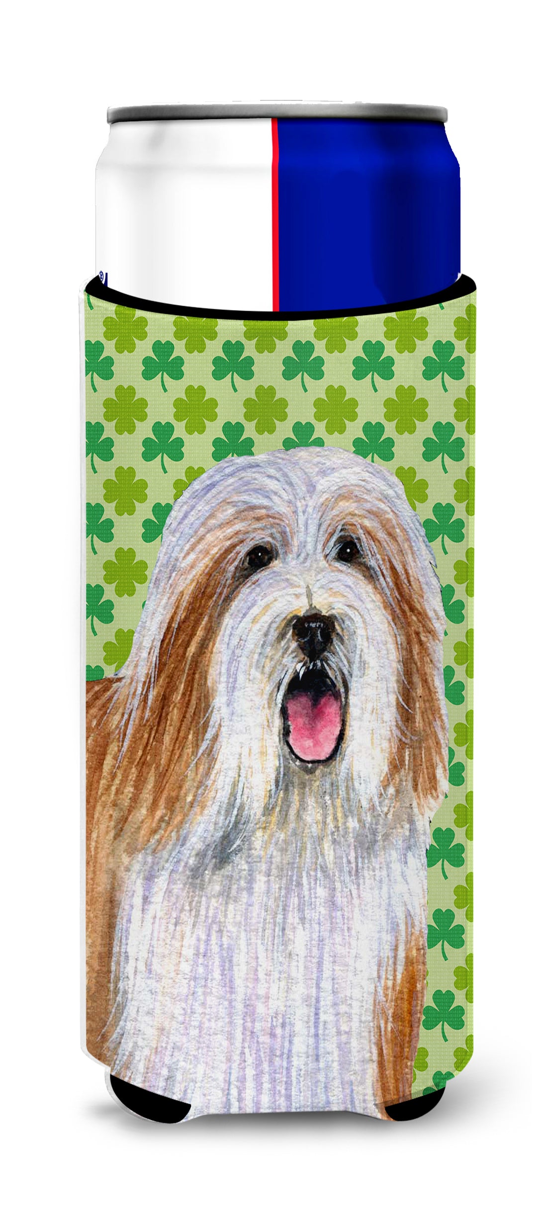 Bearded Collie St. Patrick&#39;s Day Shamrock Portrait Ultra Beverage Insulators for slim cans LH9195MUK.