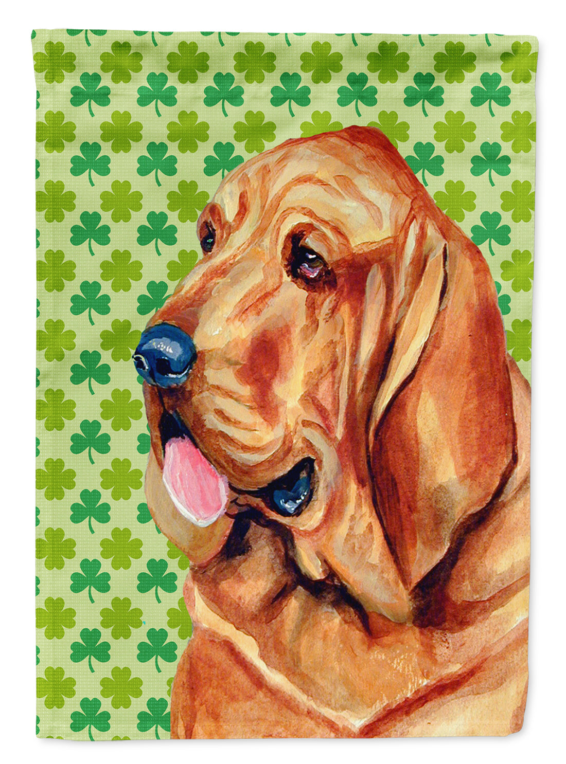 Bloodhound St. Patrick's Day Shamrock Portrait Flag Garden Size.