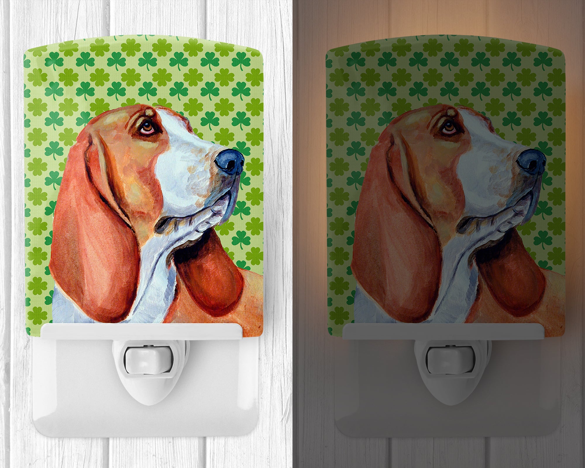 Basset Hound St. Patrick's Day Shamrock Portrait Ceramic Night Light LH9197CNL - the-store.com