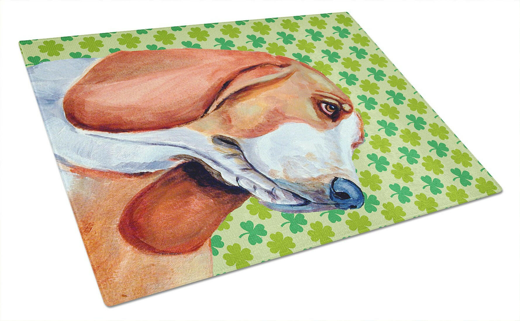 Basset Hound St. Patrick's Day Shamrock Portrait Glass Cutting Board Large by Caroline's Treasures