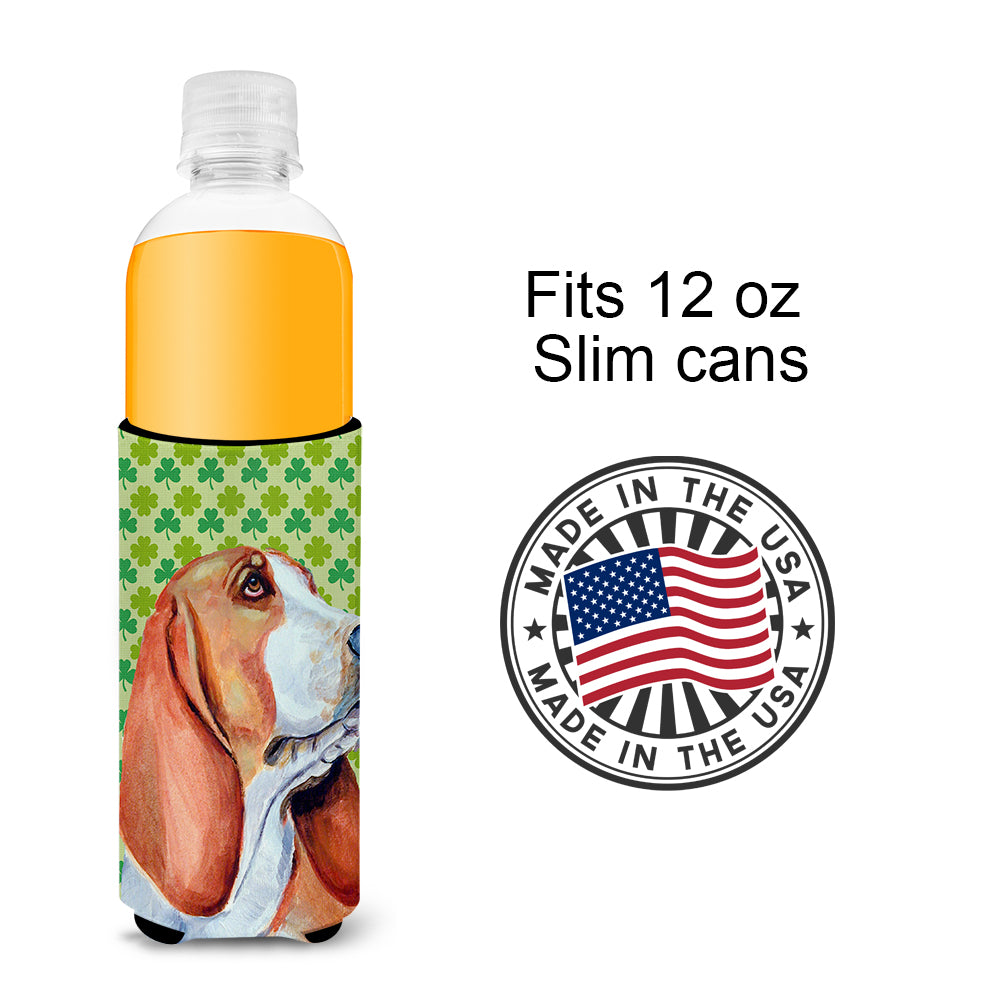 Basset Hound St. Patrick's Day Shamrock Portrait Ultra Beverage Insulators for slim cans LH9197MUK.